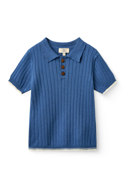Copenhagen Colors Sharp Blue/Cream Rib Knit Polo