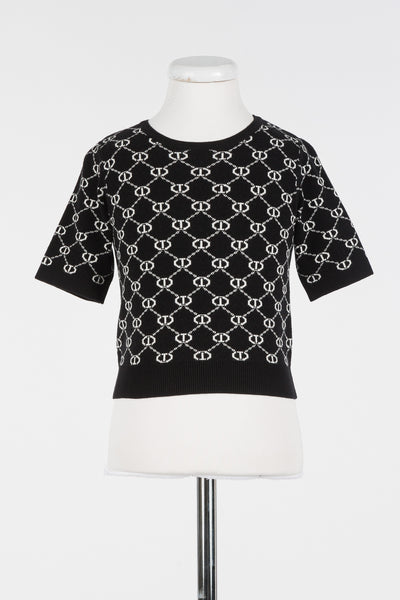 Twinset Black / Ice Logo Short Sleeve Sweater