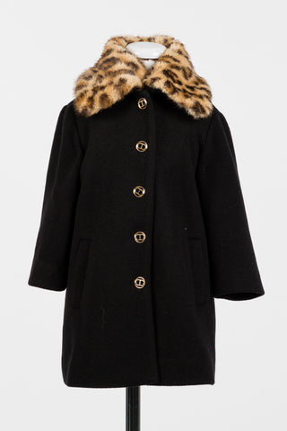 Twinset Black Coat with Leopard Collar