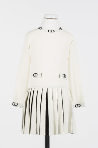 Twinset Off White & Black Knit Pleated Dress
