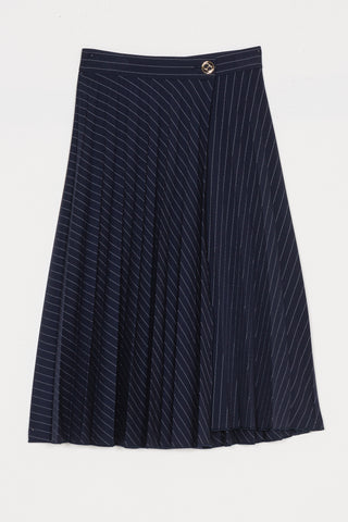 Twinset Blue Stripe LONGER Pleated Skirt