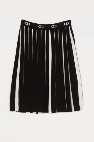 Twinset Black & Off White LONGER Pleated Knit Skirt