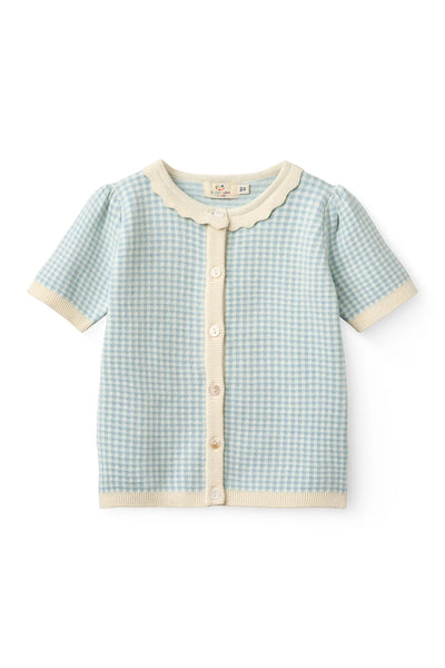 Copenhagen Colors Dusty Blue Check Jaquard Cardigan + Shorts Set