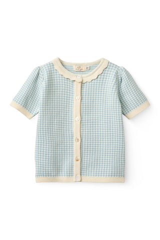 Copenhagen Colors Dusty Blue Check Jaquard Cardigan + Shorts Set