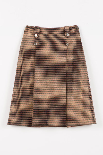 Twinset Iced Coffee/Red Houndstooth Midi Skirt