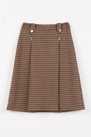 Twinset Iced Coffee/Red Houndstooth Midi Skirt