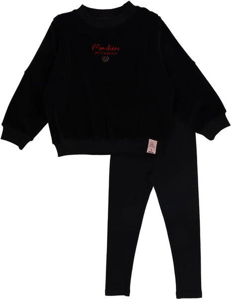 Lil Legs Black Velour Girls Sweatshirt Set