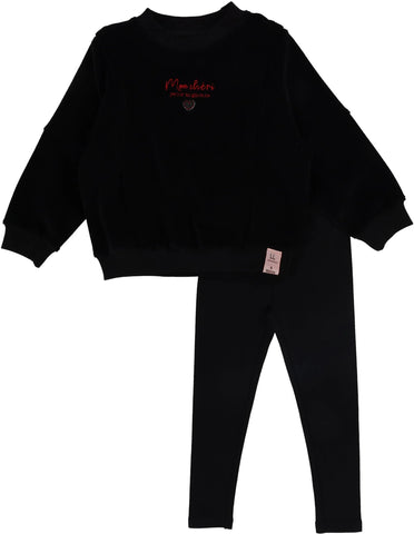 Lil Legs Black Velour Girls Sweatshirt Set