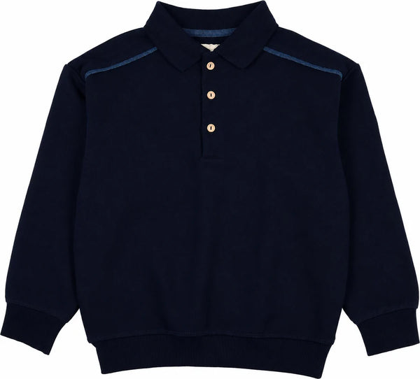 Lil Legs Navy Sweet Campaign Denim Trim Polo Sweatshirt