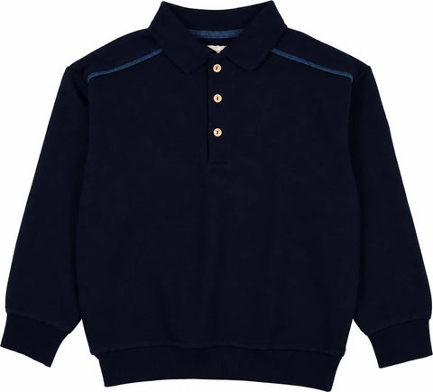 Lil Legs Navy Sweet Campaign Denim Trim Polo Sweatshirt