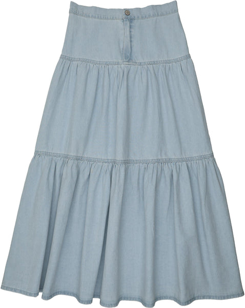 Lil Legs Light Wash Denim Tiered Maxi Skirt DTMSK-LWSH