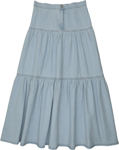 Lil Legs Light Wash Denim Tiered Maxi Skirt DTMSK-LWSH