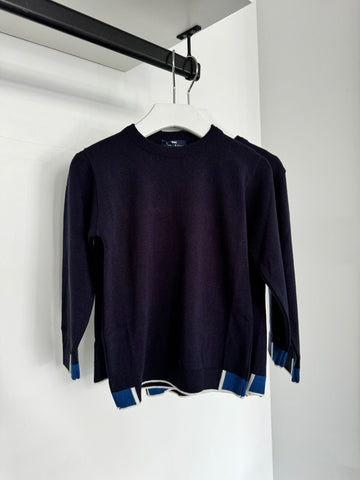 Manuell Frank Navy with Royal & Panna Trim Crewneck Knit Sweater