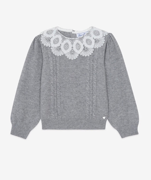 Tartine et Chocolate Grey Collared Knit Sweater