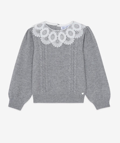 Tartine et Chocolate Grey Collared Knit Sweater