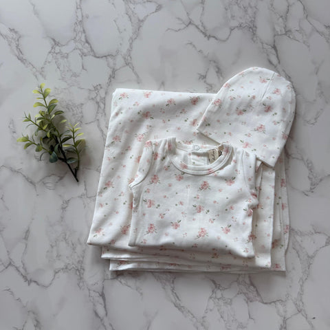 Bonjoy Whimsical Pink Berry Patterned Fruit Footie Set