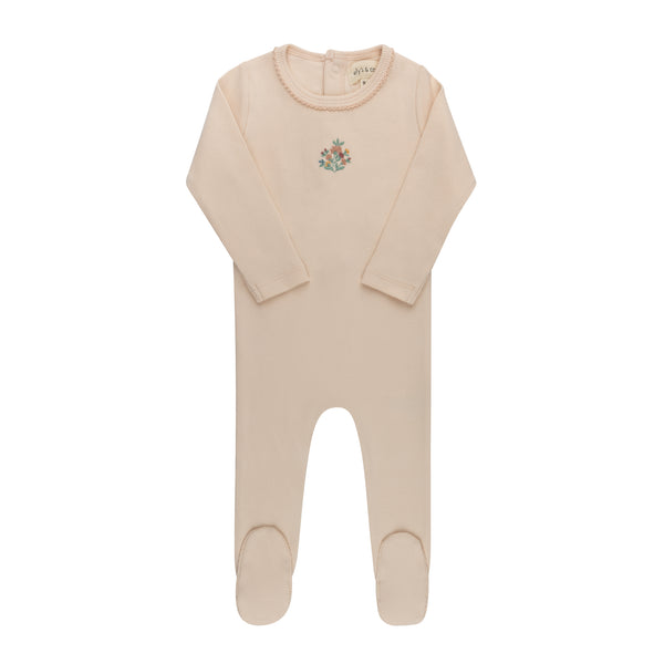 Ely's & Co Pink Ribbed Floral Embroidered Footie