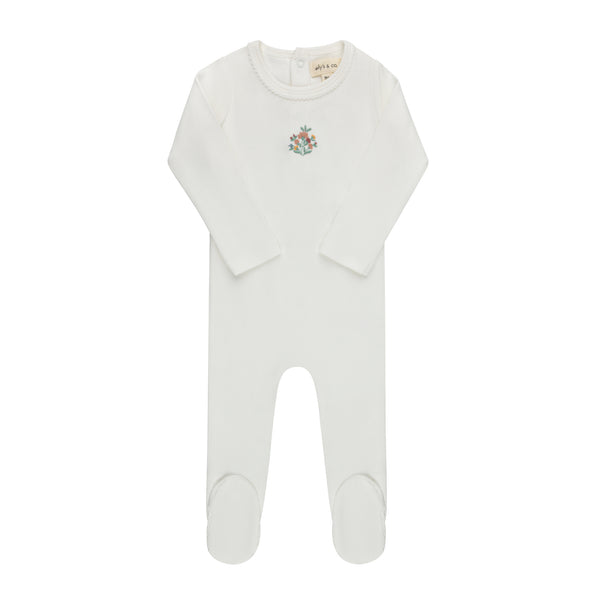 Ely's & Co Ivory Ribbed Floral Embroidered Footie