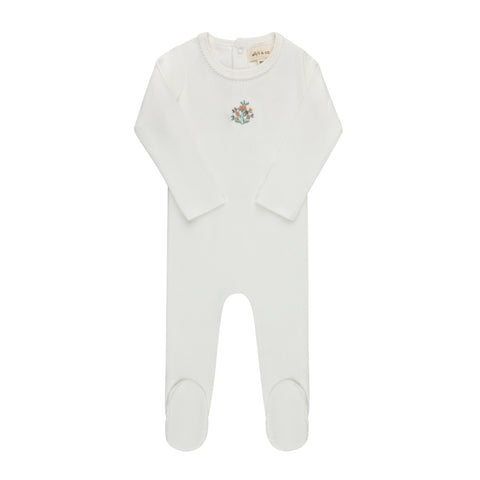 Ely's & Co Ivory Ribbed Floral Embroidered Footie