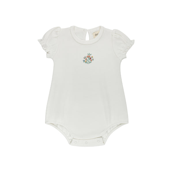 Ely's & Co Ivory Ribbed Floral Embroidered Romper