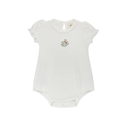Ely's & Co Ivory Ribbed Floral Embroidered Romper