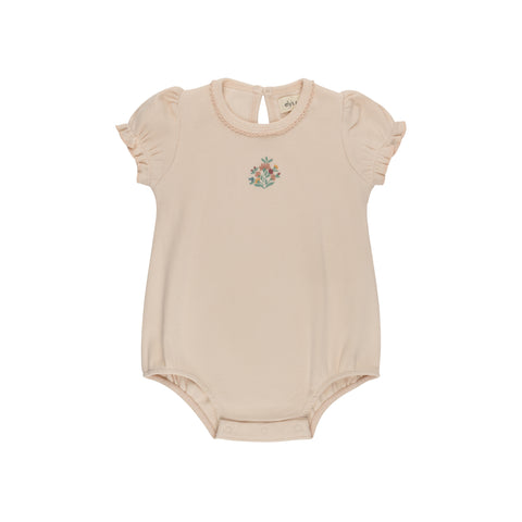 Ely's & Co Pink Ribbed Floral Embroidered Romper