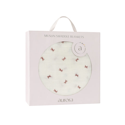 Aurora Ivory/Red Bow Pattern Muslin Swaddle