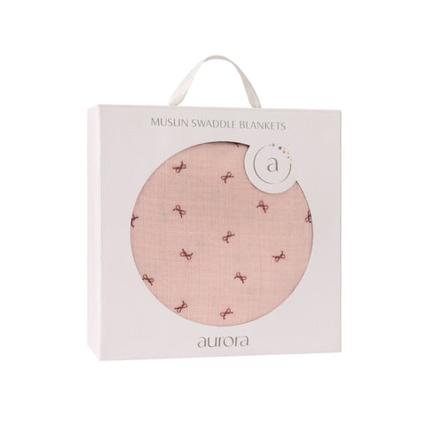 Aurora Pink Bow Pattern Muslin Swaddle