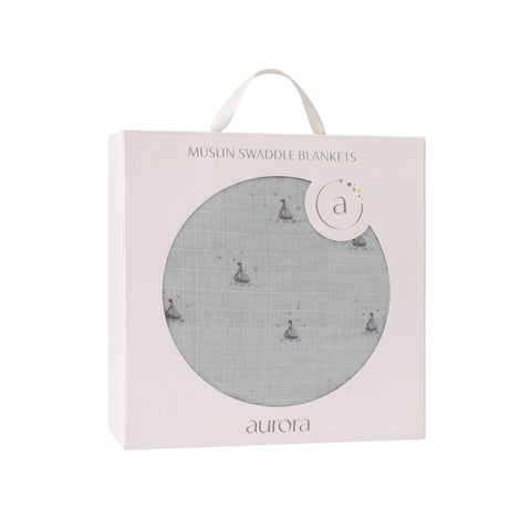 Aurora Blue Nautical Muslin Swaddle
