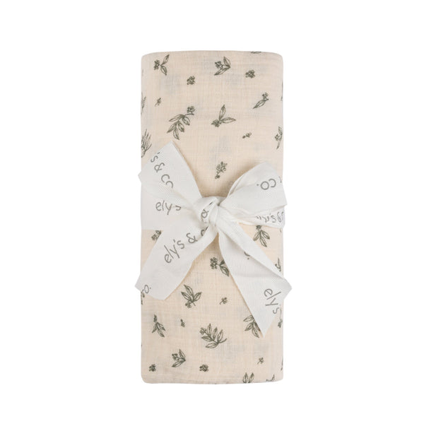 Ely's & Co Emerald Elderberry Leaf Muslin Swaddle