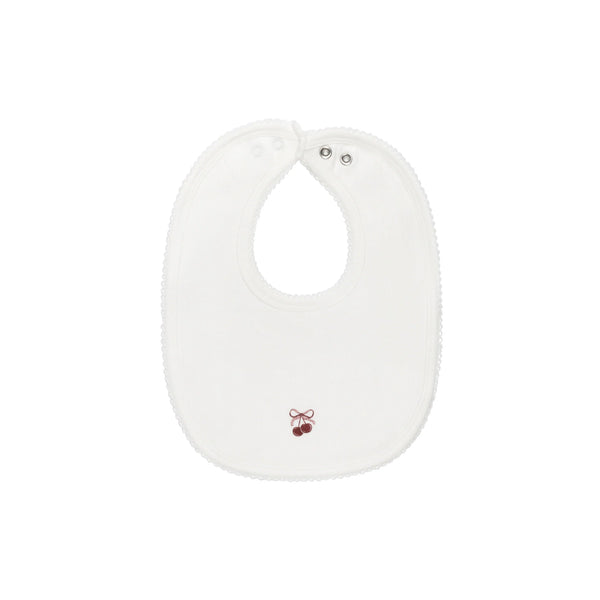 Aurora Ivory/Pink Pointelle Bow Print Bib
