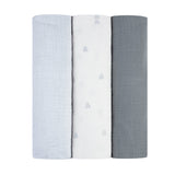 Ely's & Co Gingham Bear Blue 3 Pack Muslin Swaddle
