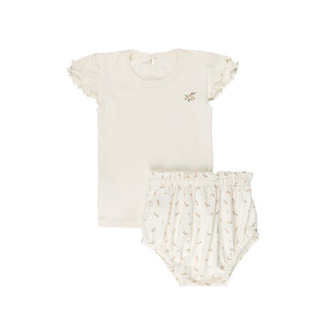 Ely's & Co Ivory Floral T-shirt + Bloomer Set