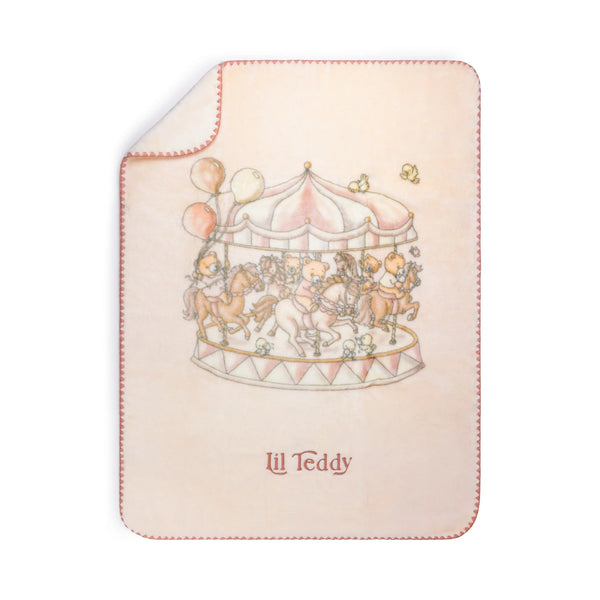 Lil Teddy Merry Go Snuggle Sugary Pink Blanket