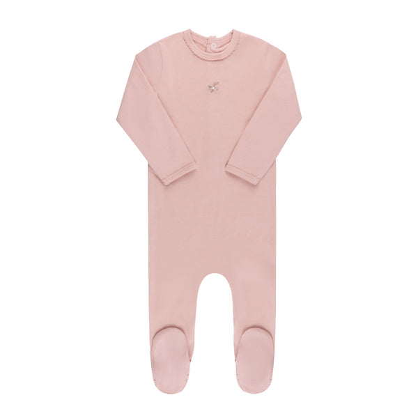 Ely's & Co Pink Embroidered Flower Ribbed Footie