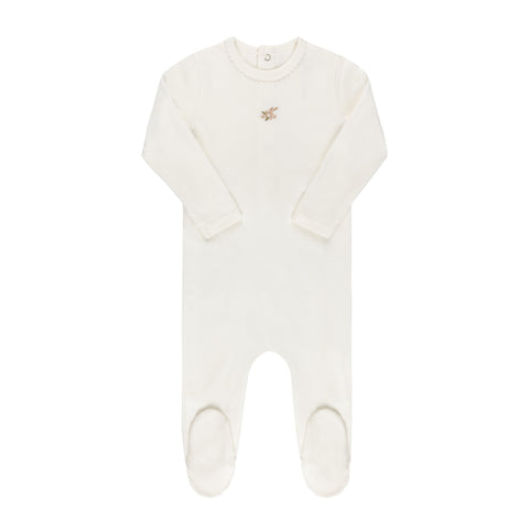 Ely's & Co Ivory Embroidered Flower Footie