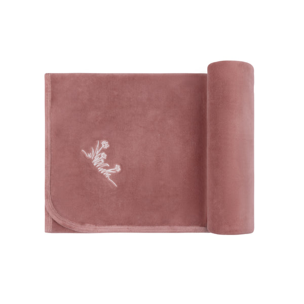 Ely's & Co Pink Velour Embroidered Flowers Blanket