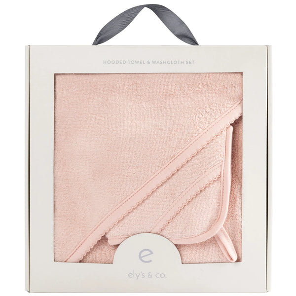 Ely's & Co Pink Hooded Towel + Washcloth Set