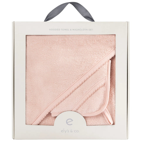 Ely's & Co Pink Hooded Towel + Washcloth Set