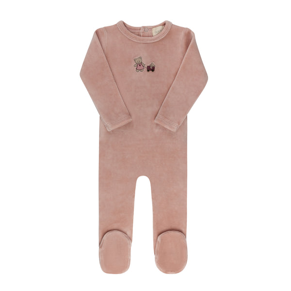Aurora Pink Embroidered Bear Footie