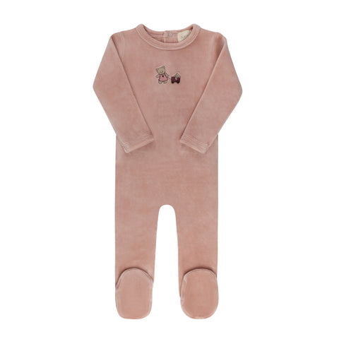 Aurora Pink Embroidered Bear Footie