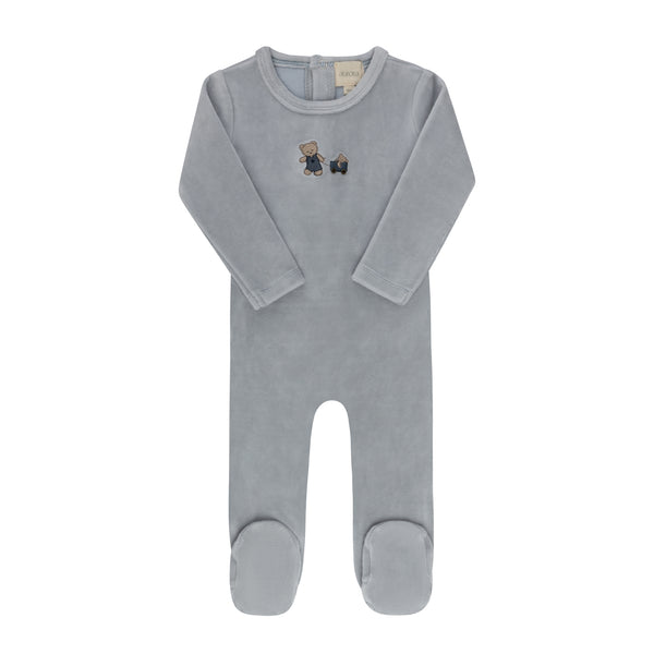 Aurora Blue Embroidered Bear Footie
