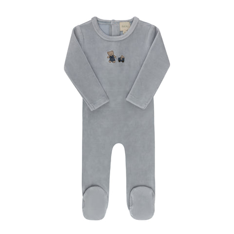 Aurora Blue Embroidered Bear Footie