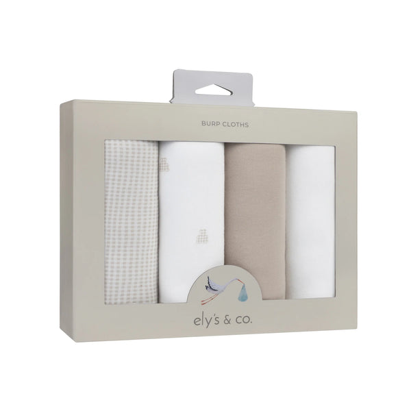 Ely's & Co Tan Gingham Bear Burp Cloth Set