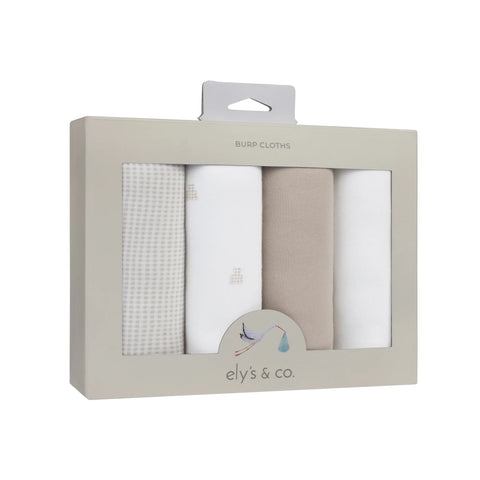 Ely's & Co Tan Gingham Bear Burp Cloth Set
