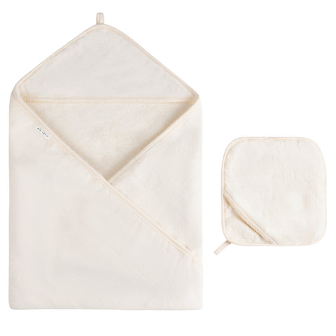 Ely's & Co Cream Solid Scalloped Hooded Towel + Washcloth Set
