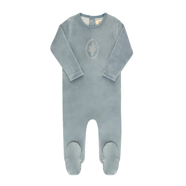 Ely's & Co Blue Velour Center Floral Footie