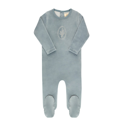 Ely's & Co Blue Velour Center Floral Footie