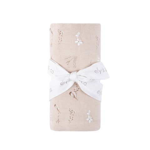 Ely's & Co Tan Vintage Birds Bamboo Muslin Swaddle