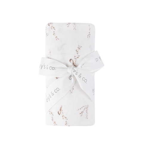 Ely's & Co Cream Vintage Birds Bamboo Muslin Swaddle